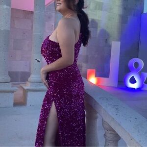 Elegant Hot Pink Sequin Evening Gown